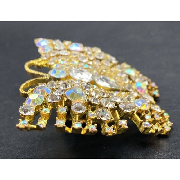 Butterfly Stretch Ring Gold Tone AB Clear Rhinestone Statement 2.5x2" Fairycore - Picture 5 of 10